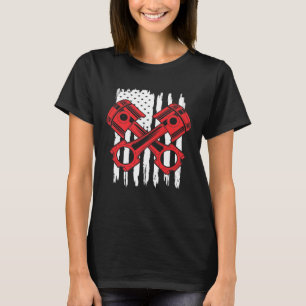 American Flag Car Piston Patriotic Car Mechanic T-Shirt