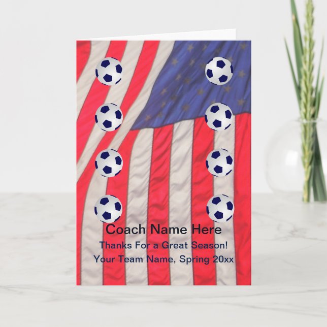 American Flag Card for Soccer Coach, leere Innense Dankeskarte (Vorderseite)