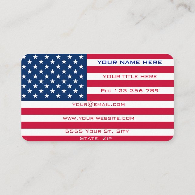 American Flag Carte de visite USA Personnalisé (Dos)