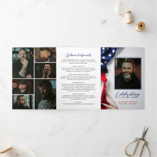 American Flag Celebration of Life Foto Collage Dreifach-gefaltete Programmkarte