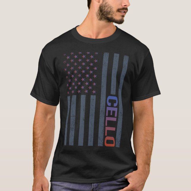 American Flag Cello Cellist T-Shirt (Vorderseite)