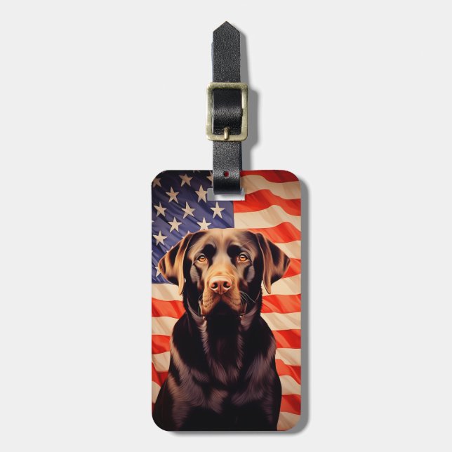 American Flag Chocolate Labrador Gepäckanhänger (Vorderseite vertikal)
