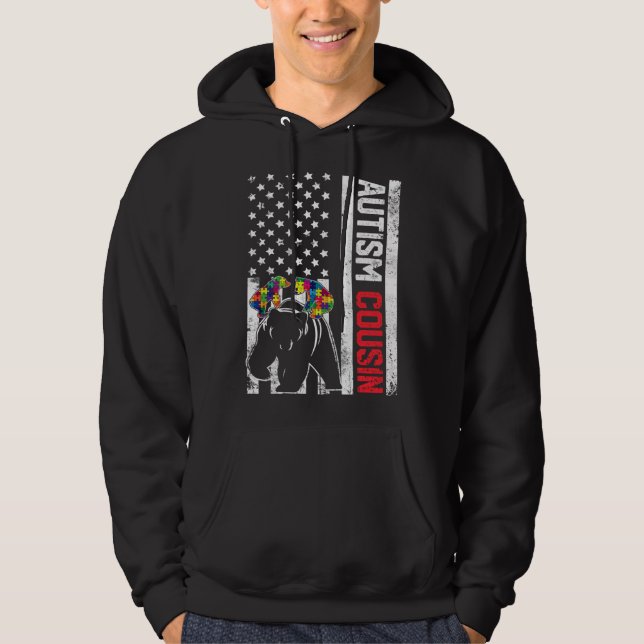 American Flag Cousin Bear Autiseness Awareness Sup Hoodie (Vorderseite)