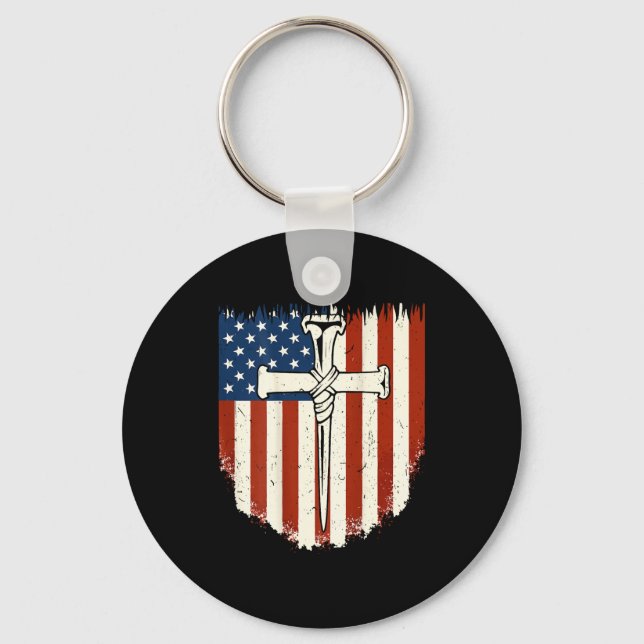 American Flag Cross 3 Nail Patriotic Christian Dom Schlüsselanhänger (Vorderseite)