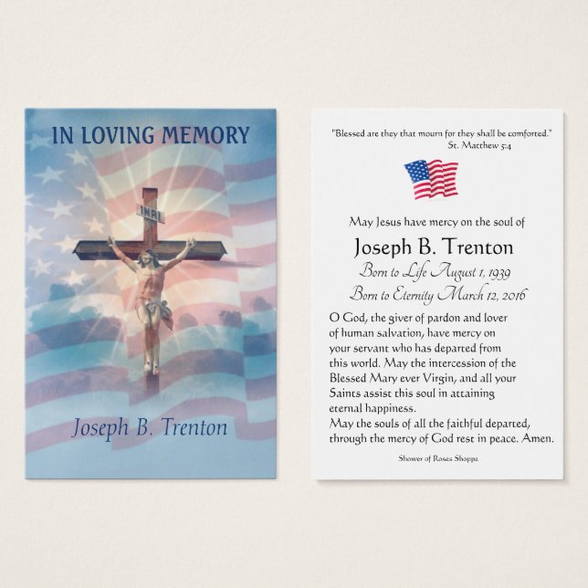 American Flag Crucifix katholische Gedenkkarte (Vorne & Hinten)