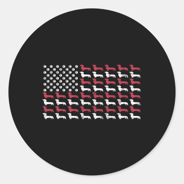 American Flag Dackel Patriotic Hunde Männer Frauen Runder Aufkleber (Vorderseite)