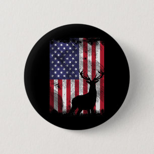 American Flag Deer Elk Junting Usa Patriotic Hunte Button