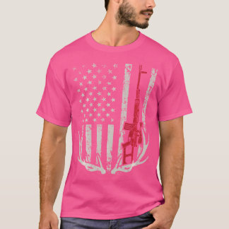American Flag Deer Jagd Patriotic Hunter Rifle T-Shirt