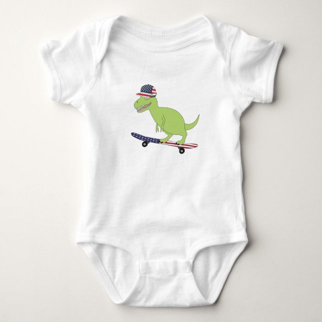 American Flag Dinosaurier Skateboarding Baby Strampler (Vorderseite)
