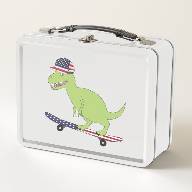 American Flag Dinosaurier Skateboarding Metall Brotdose (Vorderseite)
