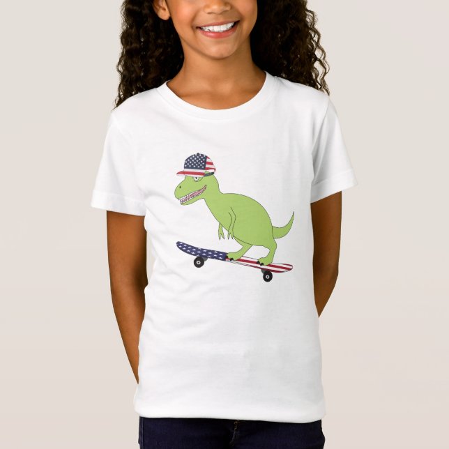 American Flag Dinosaurier Skateboarding T-Shirt (Vorderseite)