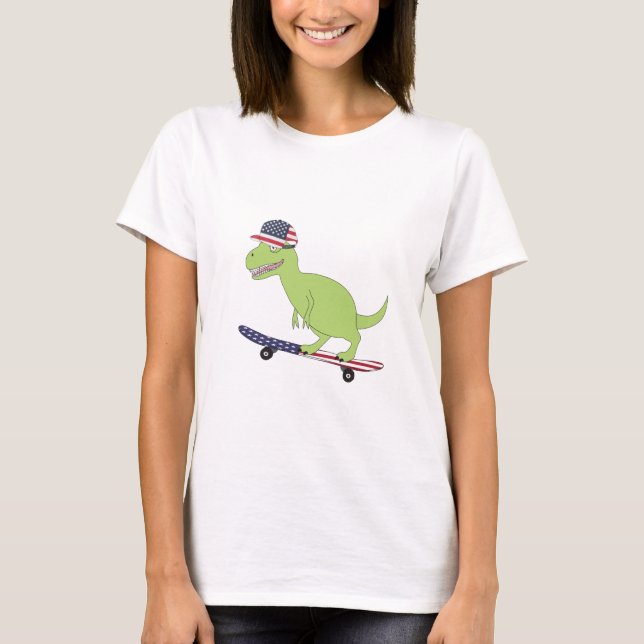 American Flag Dinosaurier Skateboarding T-Shirt (Vorderseite)
