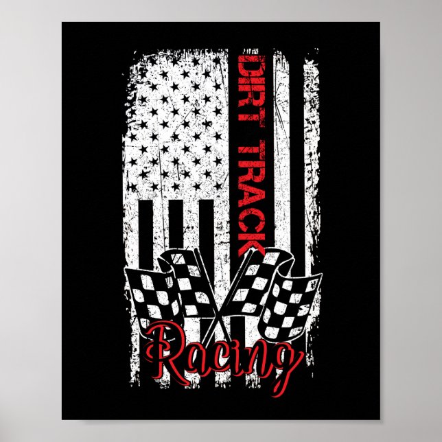 American Flag Dirt Track Racing Car Bike Driver Poster (Vorne)