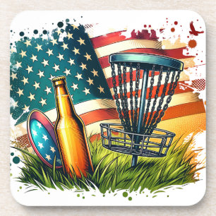 American Flag Disc Golf and Biere Getränkeuntersetzer
