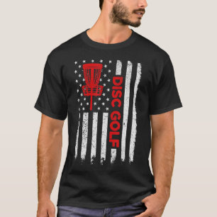 American Flag Disk Golf Basket Vintag Disc Golfer T-Shirt