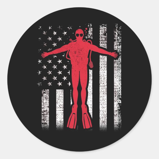 American Flag Diver Patriotic Scuba Diving Runder Aufkleber (Vorderseite)