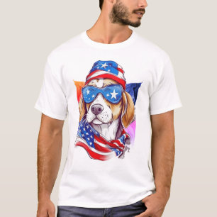 American Flag Dog 4. Juli T-Shirt