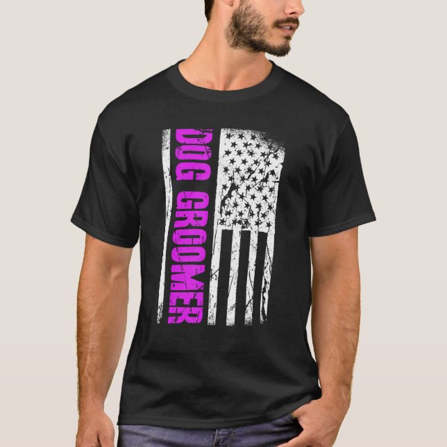 American Flag Dog Groomer T-Shirt (Vorderseite)