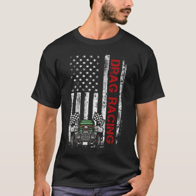American Flag Drag Racing Strip Tree Light für Dra T-Shirt (Vorderseite)