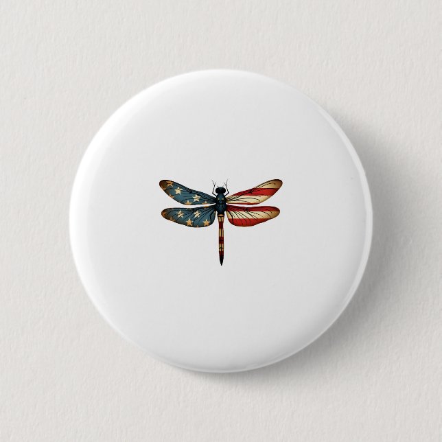 American Flag Dragonfly Patriotic 4th of July Red  Button (Vorderseite)