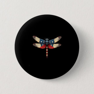 American Flag Dragonfly Patriotic 4th of July Red  Button