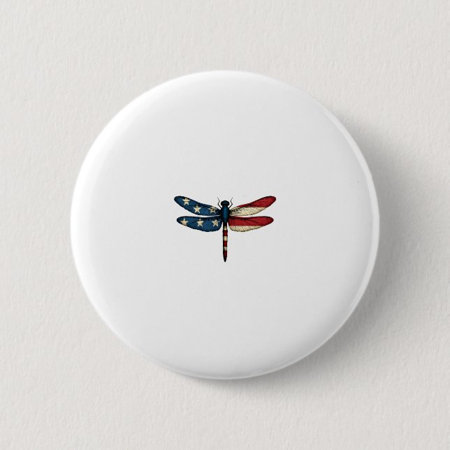 American Flag Dragonfly Patriotic 4th of July Red  Button (Vorderseite)