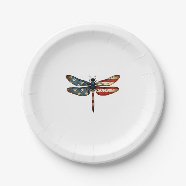 American Flag Dragonfly Patriotic 4th of July Red  Pappteller (Vorderseite)