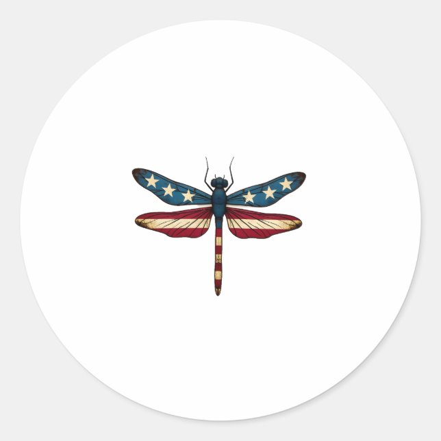 American Flag Dragonfly Patriotic 4th of July Red  Runder Aufkleber (Vorderseite)