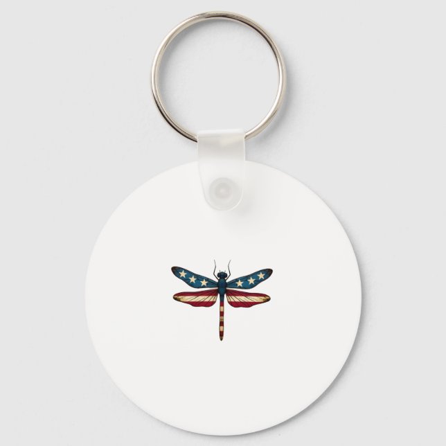 American Flag Dragonfly Patriotic 4th of July Red  Schlüsselanhänger (Vorderseite)