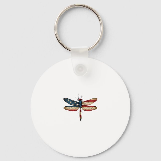 American Flag Dragonfly Patriotic 4th of July Red  Schlüsselanhänger (Vorderseite)