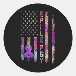 American Flag Epilepsy Awareness Support Gefärbte  Runder Aufkleber