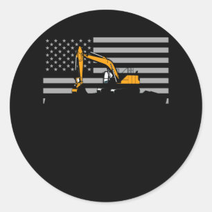 American Flag Excavator US Flag Construction Runder Aufkleber