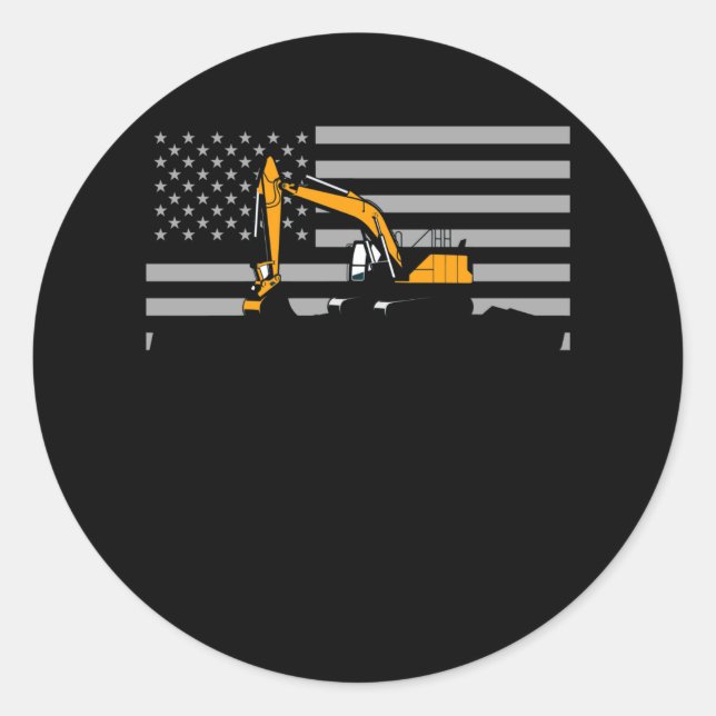 American Flag Excavator US Flag Construction Runder Aufkleber (Vorderseite)