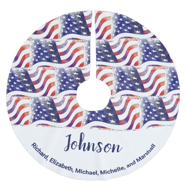 American Flag Family Names Patriotic Christmas Polyester Weihnachtsbaumdecke (Vorderseite)