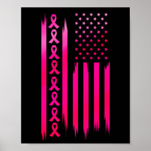 American Flag Fighting Breast Cancer - Awareness Poster