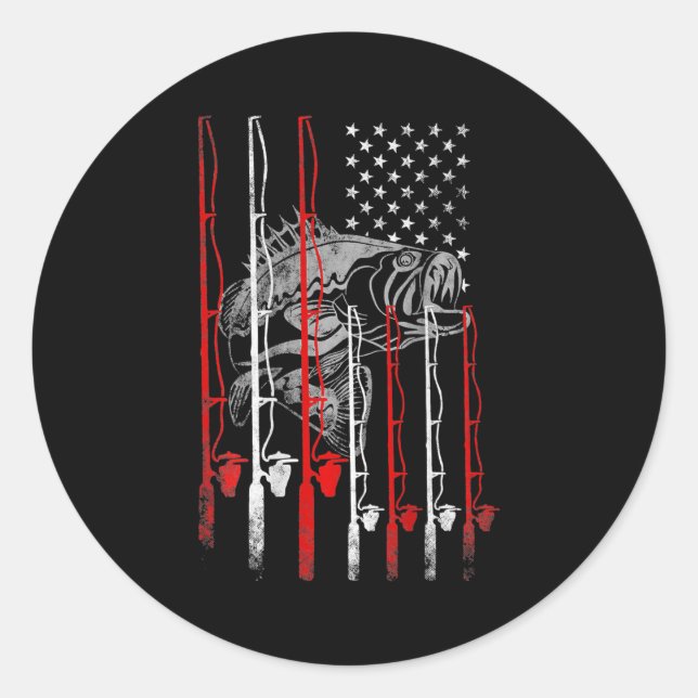 American Flag Fishing Rod Fishing Lover  Runder Aufkleber (Vorderseite)