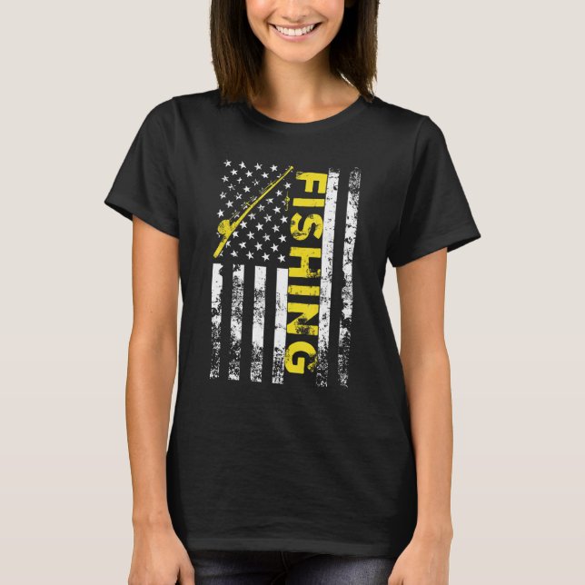 American Flag Fishing Rod Usa Patriotic T-Shirt (Vorderseite)