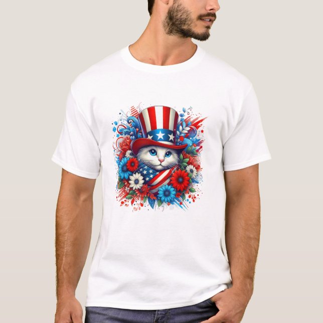 American Flag Flower Cat T-Shirt (Vorderseite)