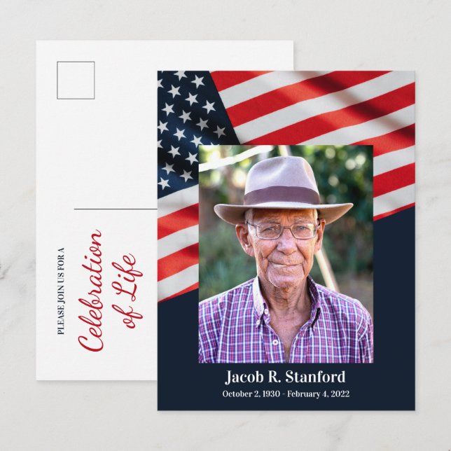 American Flag Foto Feier zum Gedenken an das Leben Postkarte (Vorne/Hinten)