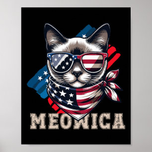American Flag Funny Cam Meme Patriotic Meowica Usa Poster