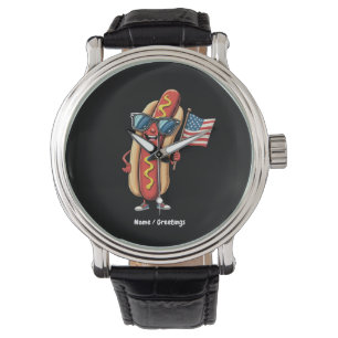 American Flag Funny Hotdog Sonnenbrille 4. Juli Armbanduhr