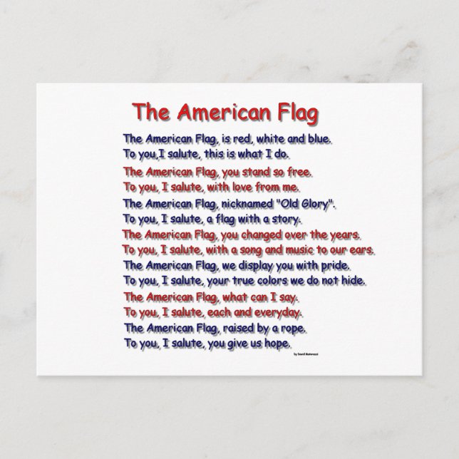 American Flag Gedicht Postcard Postkarte (Vorderseite)