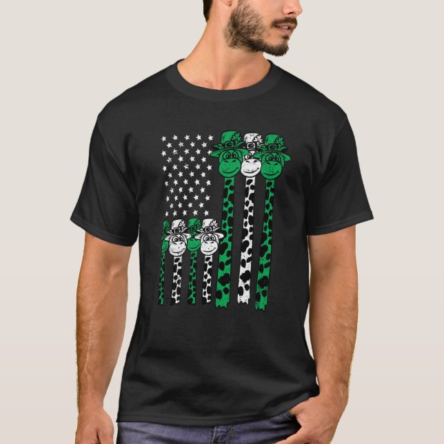 American Flag Giraffe St Patricks Day Animal Shamr T-Shirt (Vorderseite)