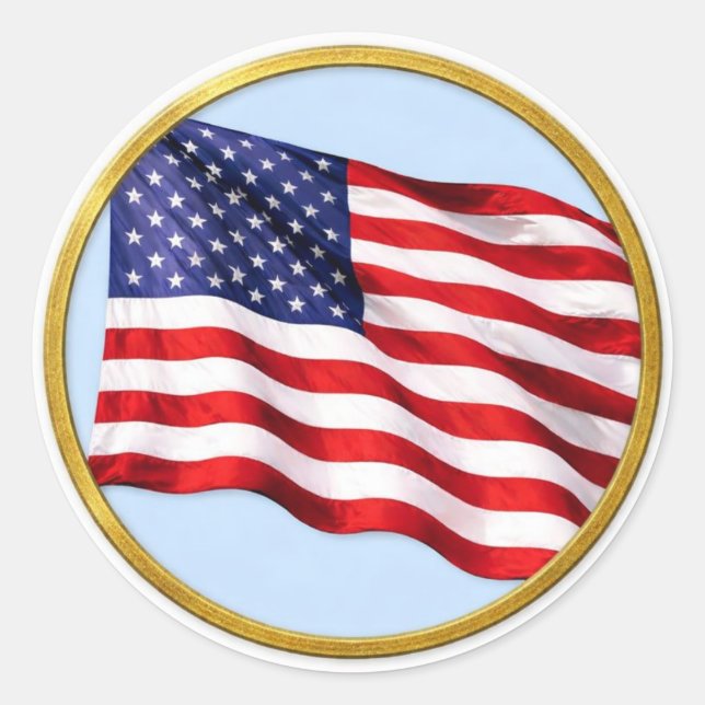 American Flag Gold Trim Round Sticker – Patriotic (Vorderseite)