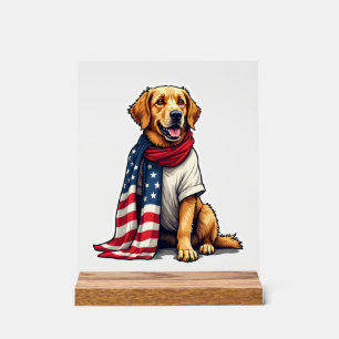 American Flag Golden Retriever Gravierter Hundelie Acrylschild