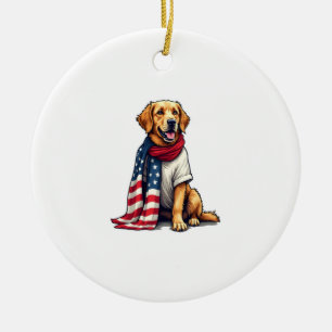 American Flag Golden Retriever Gravierter Hundelie Keramik Ornament