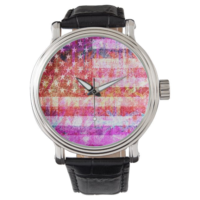 American Flag Grunge Art #4 Armbanduhr (Vorderseite)