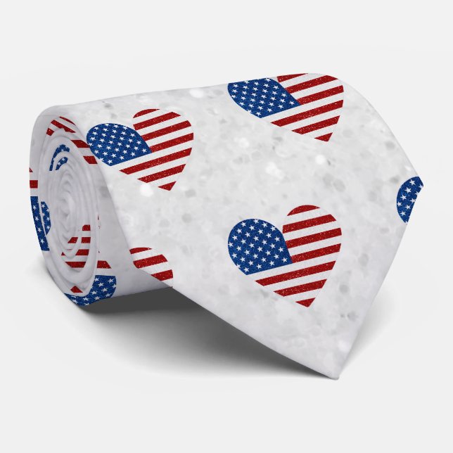 American Flag Heart 4. Juli Glitzer Krawatte (Gerollt)