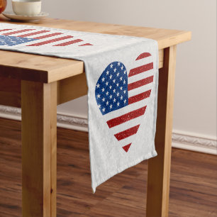 American Flag Heart 4. Juli Glitzer Kurzer Tischläufer