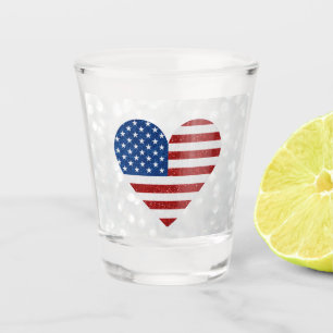 American Flag Heart 4. Juli Glitzer Schnapsglas